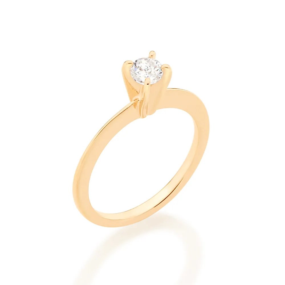Anel solitário banhado a ouro 18k com zircônia