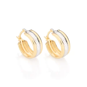 Brinco banhado a ouro 18k formato argola com aplicação de rhodium