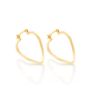 Brinco argola coração banhado a ouro 18k