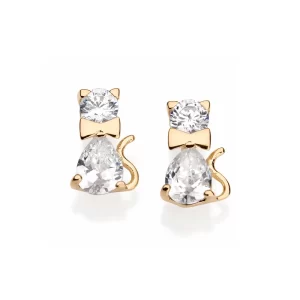 Brinco banhado a ouro 18k gato em zircônias