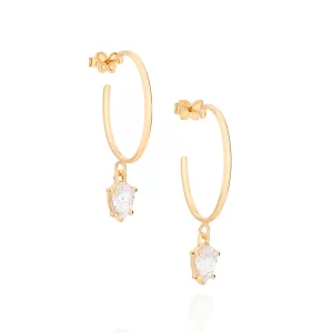 Brinco meia argola banhado a ouro 18k com zircônias