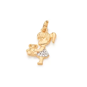 Pingente menina banhado a ouro 18k com zircônias e apliacação de rhodium