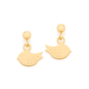 Brinco pássaros infantil banhado a ouro 18k