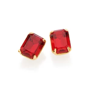Brinco solitário banhado a ouro 18k com cristais retangulares