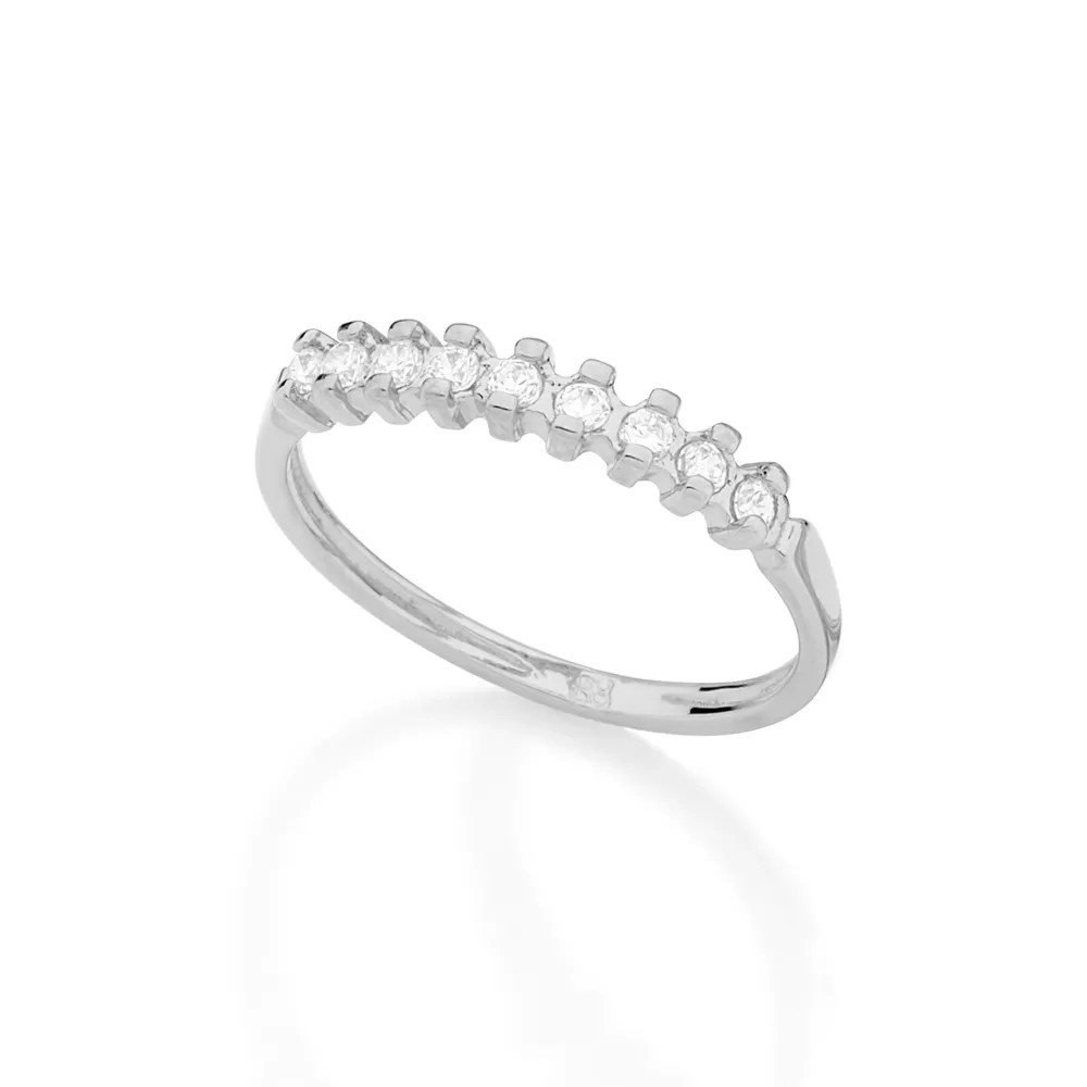 Anel banhado a rhodium com zircônias