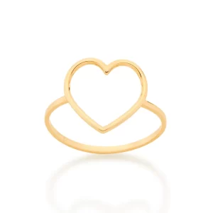 Anel skinny coração banhado a ouro 18k