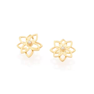 Brinco flor banhado a ouro 18k com zircônias