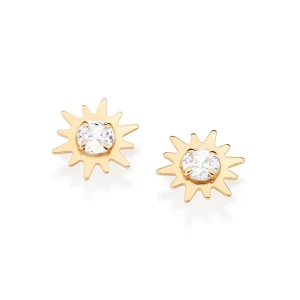 Brinco sol banhado a ouro 18k com zircônias