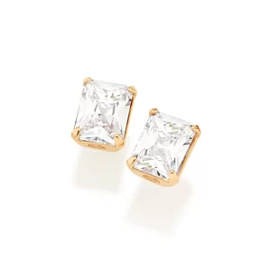 Brinco solitário banhado a ouro 18k com cristais retangulares