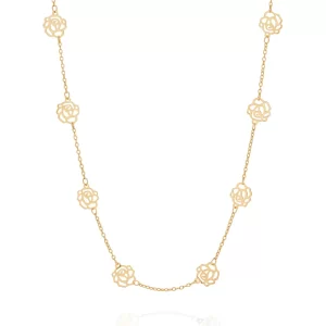 Cordão banhado a ouro 18k com flores vazadas - tam.50