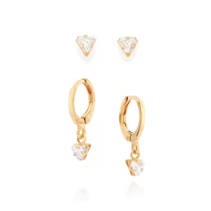 Kit brinco banhado a ouro 18k com zircônias