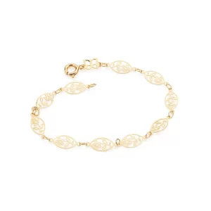 Pulseira banhada a ouro 18k infantil com flores - tam.16