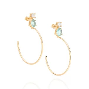 Brinco banhado a ouro 18k meia argola com cristais e zircônias