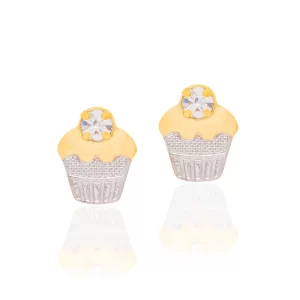Brinco infantil banhado a ouro 18k bolinho com zircônia e aplicação de rhodium