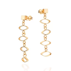 Brinco pêndulo com navetes vazadas banhado a ouro 18k